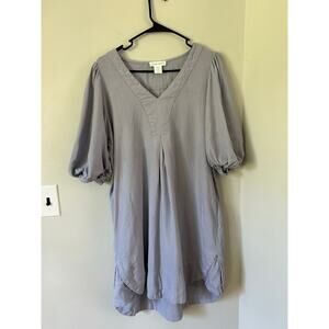 Cynthia Rowley Linen Blend Puff Sleeve Dress Vneckline Half Length Puff Elastic